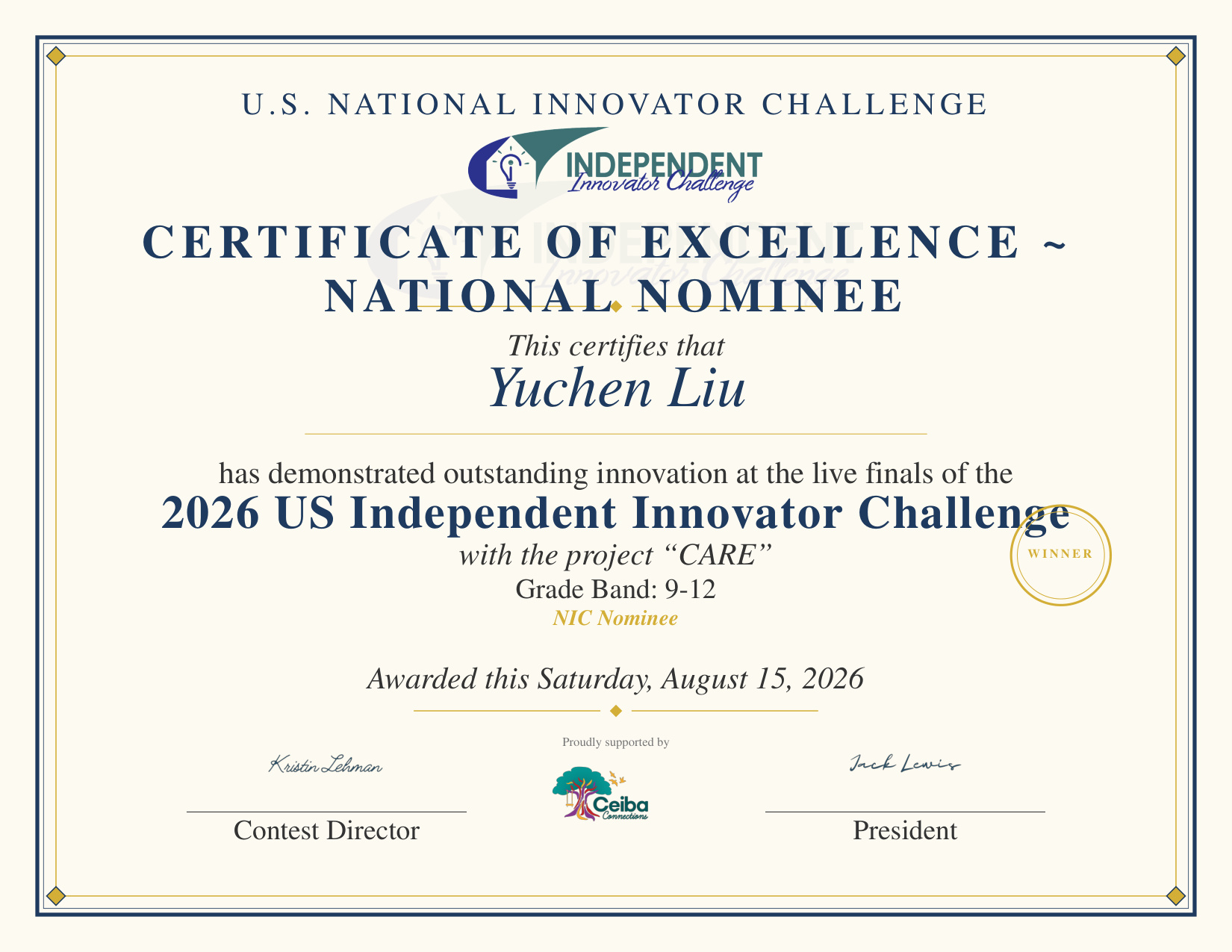 NIC Finals Nominee Certificate