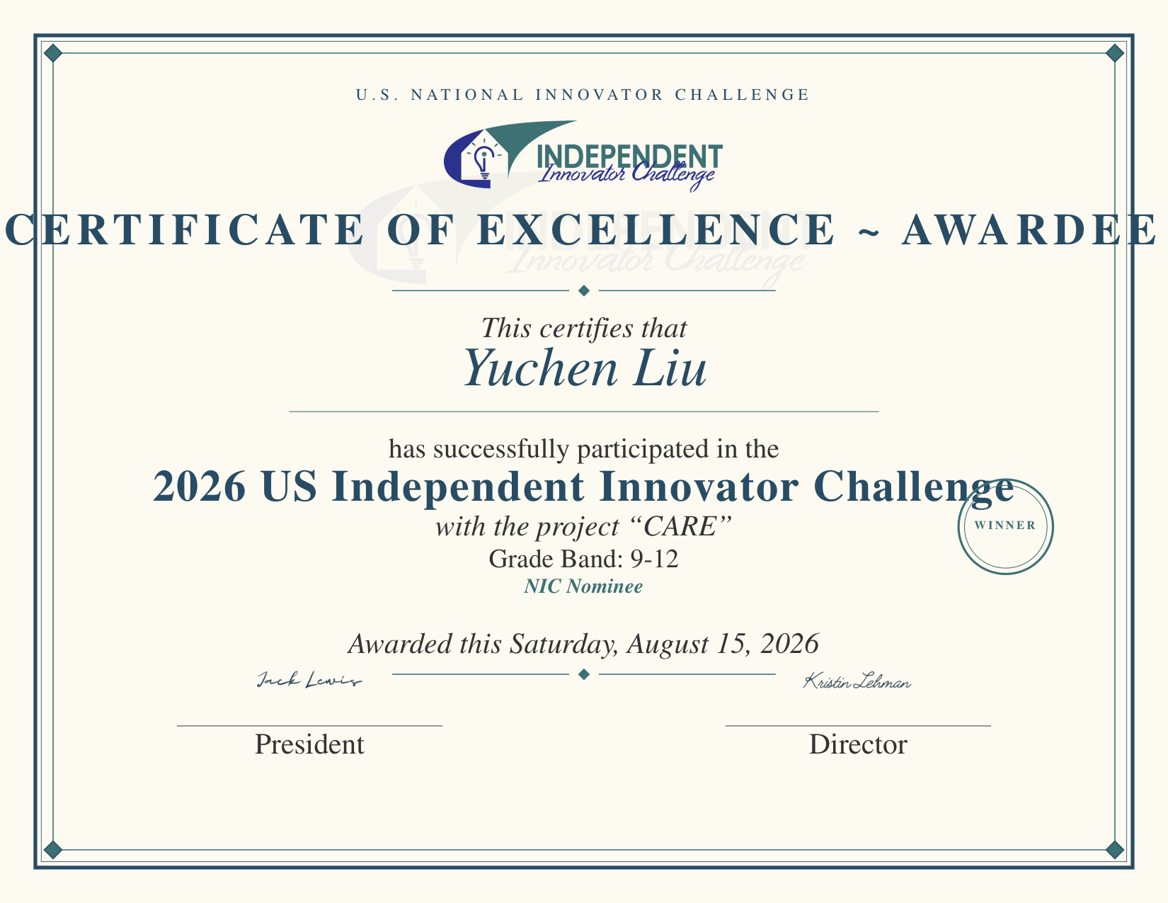 NIC Winner Certificate